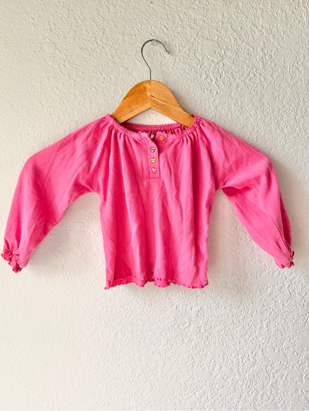 Vintage Okie Dokie Pink Long Sleeve Heart Button Shirt Sz 2T